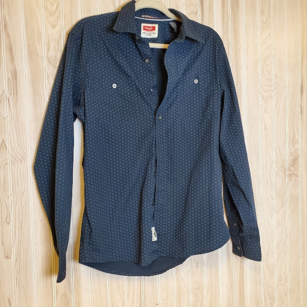 Wrangler Flex for Comfort Shirt Size M Long Sleeve Blue Western Cowboy Edgy